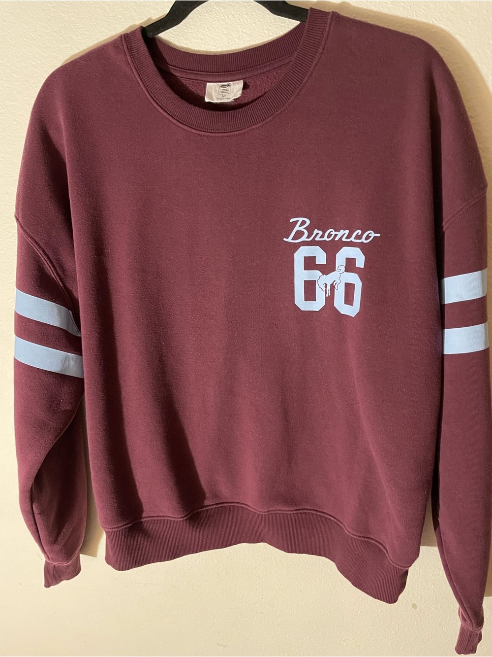 Ford Maroon Crew Sweatshirt with Light Blue Sleeve Stripes